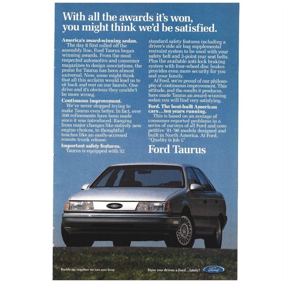 Ford Taurus Automobile Car 1990s  Vintage Print Ad - Picture 1 of 2